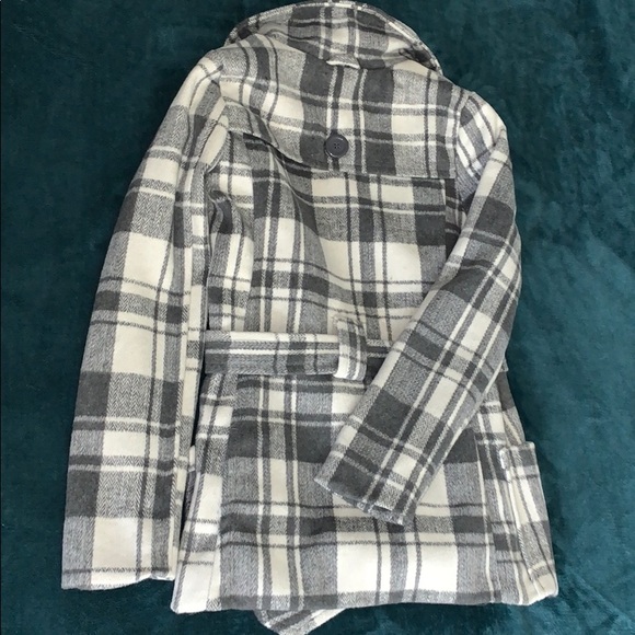 White/grey plaid peacoat - Picture 3 of 5